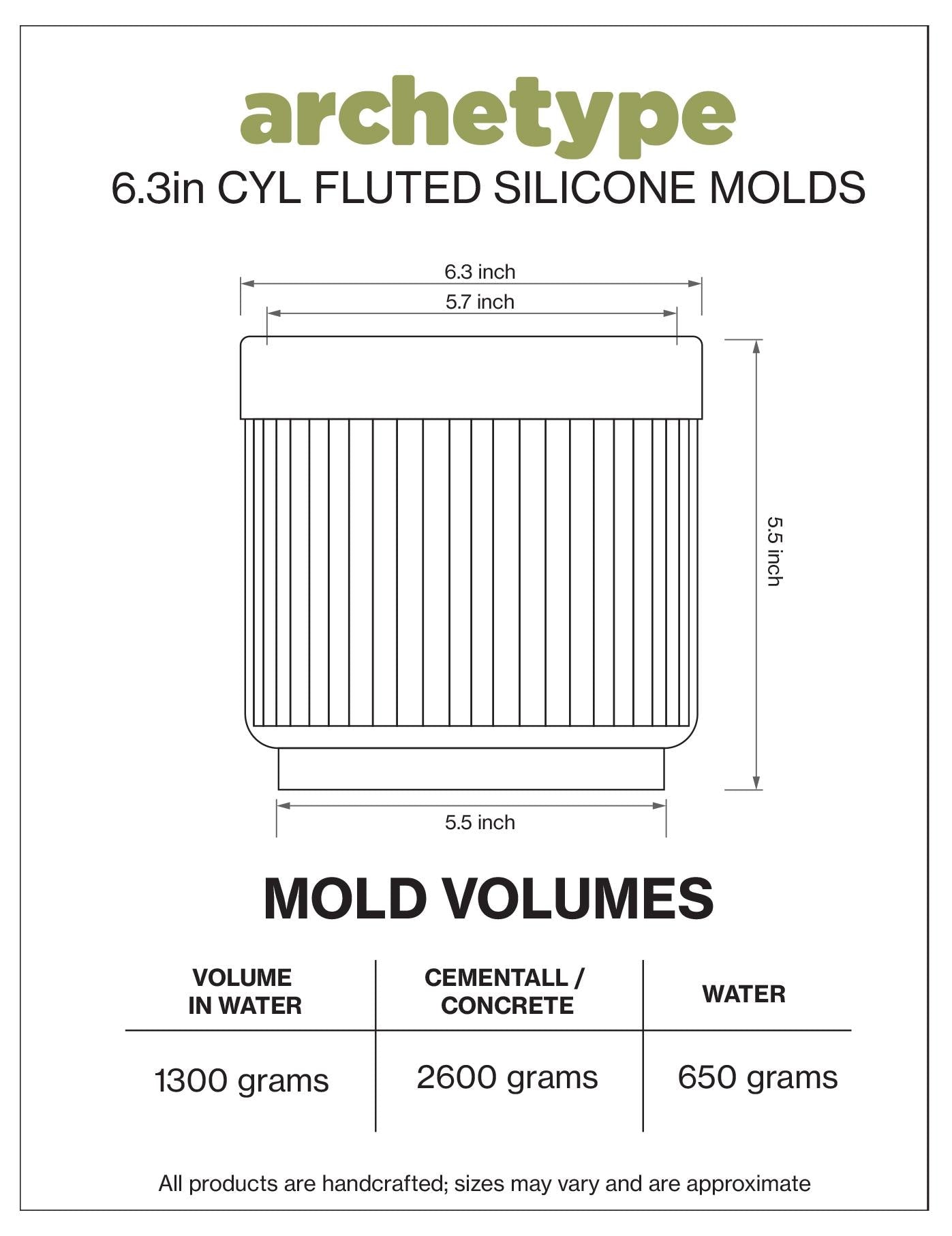 6 inch Cylindrical Fluted Planter Silicone Mold with Casting Frame