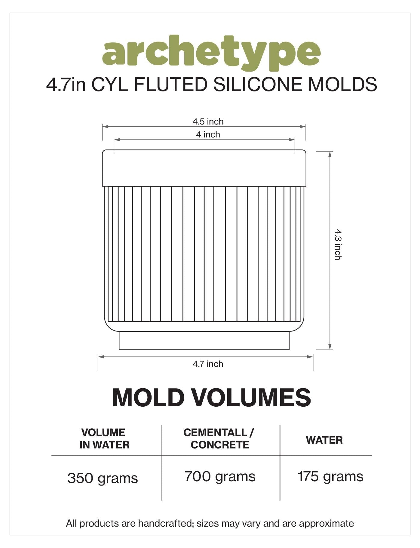 5 inch Cylindrical Fluted Planter Silicone Mold with Casting Frame