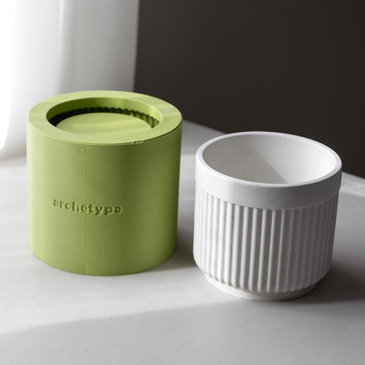 5 inch Cylindrical Fluted Planter Silicone Mold with Casting Frame