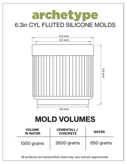 6 inch Cylindrical Fluted Planter Silicone Mold with Casting Frame
