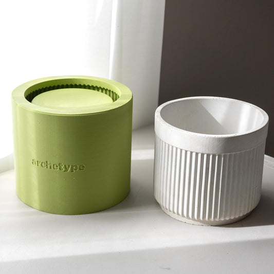 6 inch Cylindrical Fluted Planter Silicone Mold with Casting Frame