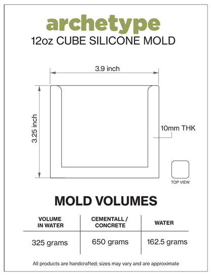 12oz Cube Candle Jar Silicone Mold with Casting Frame