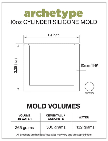 10oz Cylinder Candle Jar Silicone Mold with Casting Frame