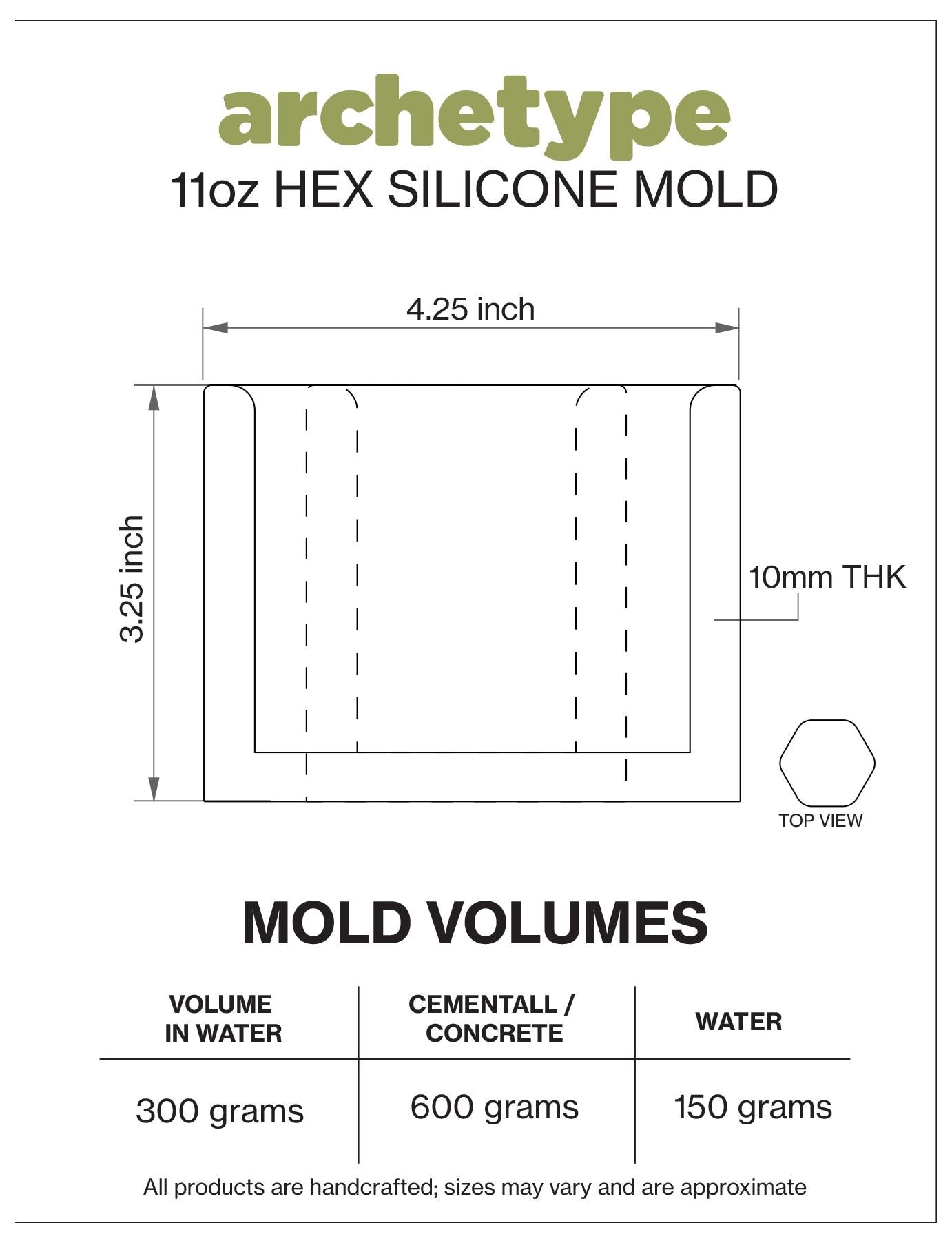11oz Hexagon Candle Jar Silicone Mold with Casting Frame