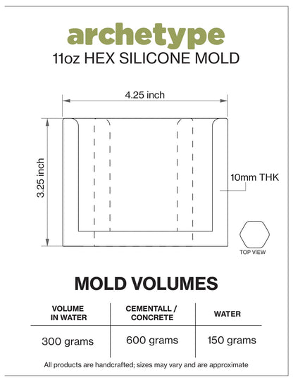 11oz Hexagon Candle Jar Silicone Mold with Casting Frame